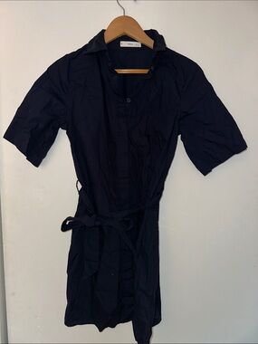 Classic Navy Shirt Dress with Waist Tie